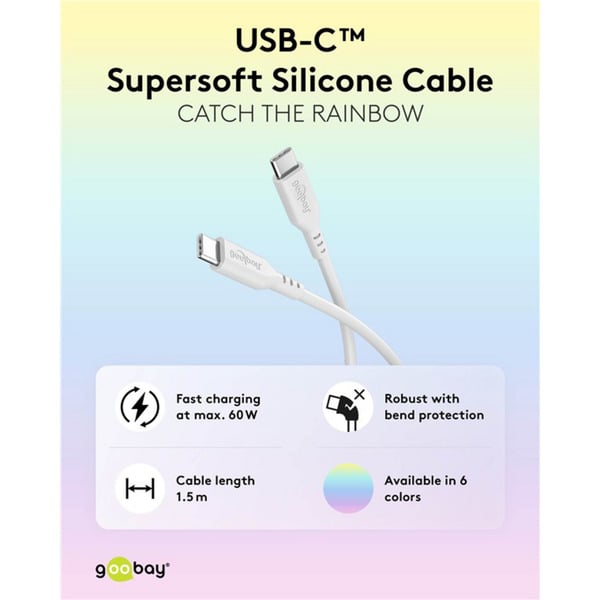 goobay USB 2.0 Silikonkabel blanc, USB-C Stecker > USB-C Stecker - goobay - vue 7
