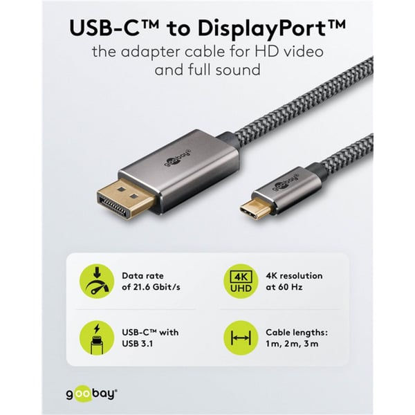 goobay USB Adapterkabel, USB-C Stecker > DisplayPort Stecker, 4K 60Hz - goobay - vue 10