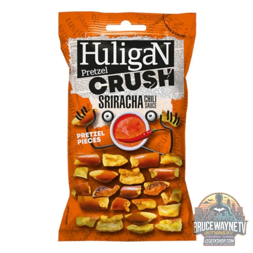 Huligan Pretzel Crush Chili Sriracha Sauce bretzels épicés à la sauce sriracha de 65 g (Pack de 18) - Snacks & boissons
