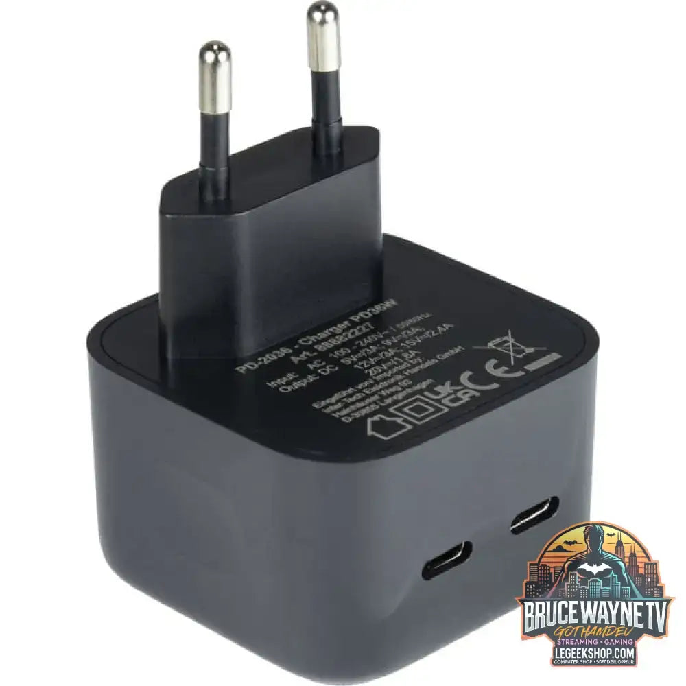 Inter-Tech Ladegerät PD-2036, 2x USB-C Charger schwarz, ohne Kabel, PD 36 Watt - Inter-Tech