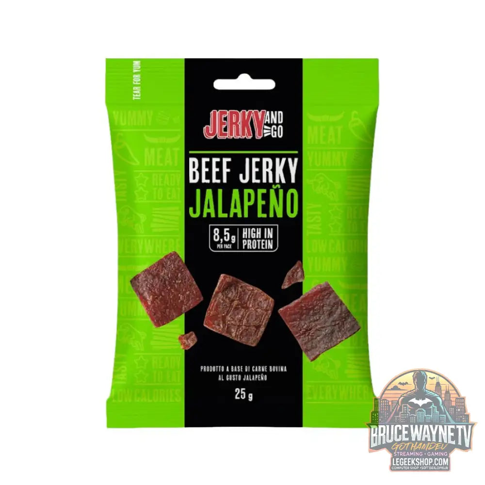 Jerky And Go Beef Jerky Jalapeño snack de viande de bœuf séchée et fumée au goût Jalapeño de 25g (Paquet de 10)