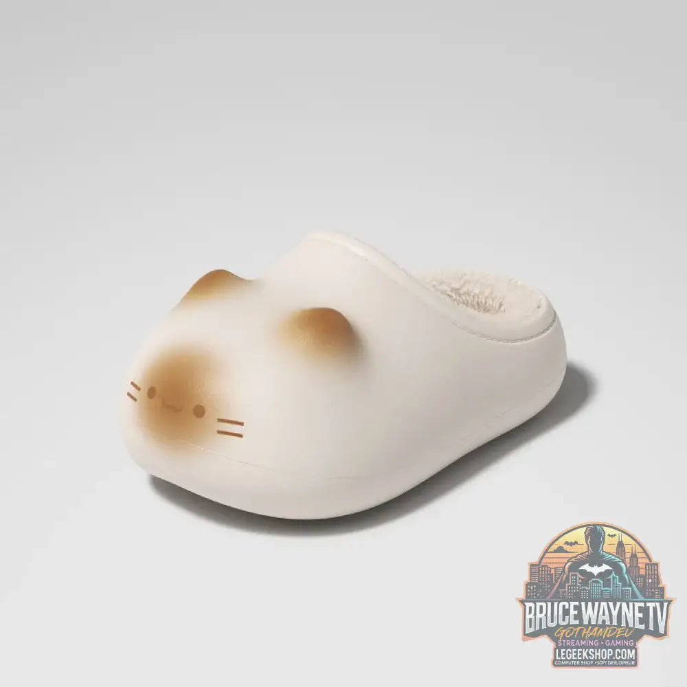 Kawaii kitty pantoufles de créateur femmes bas chat patte chaussures hiver chaud imperméable mules sabots femme chaton