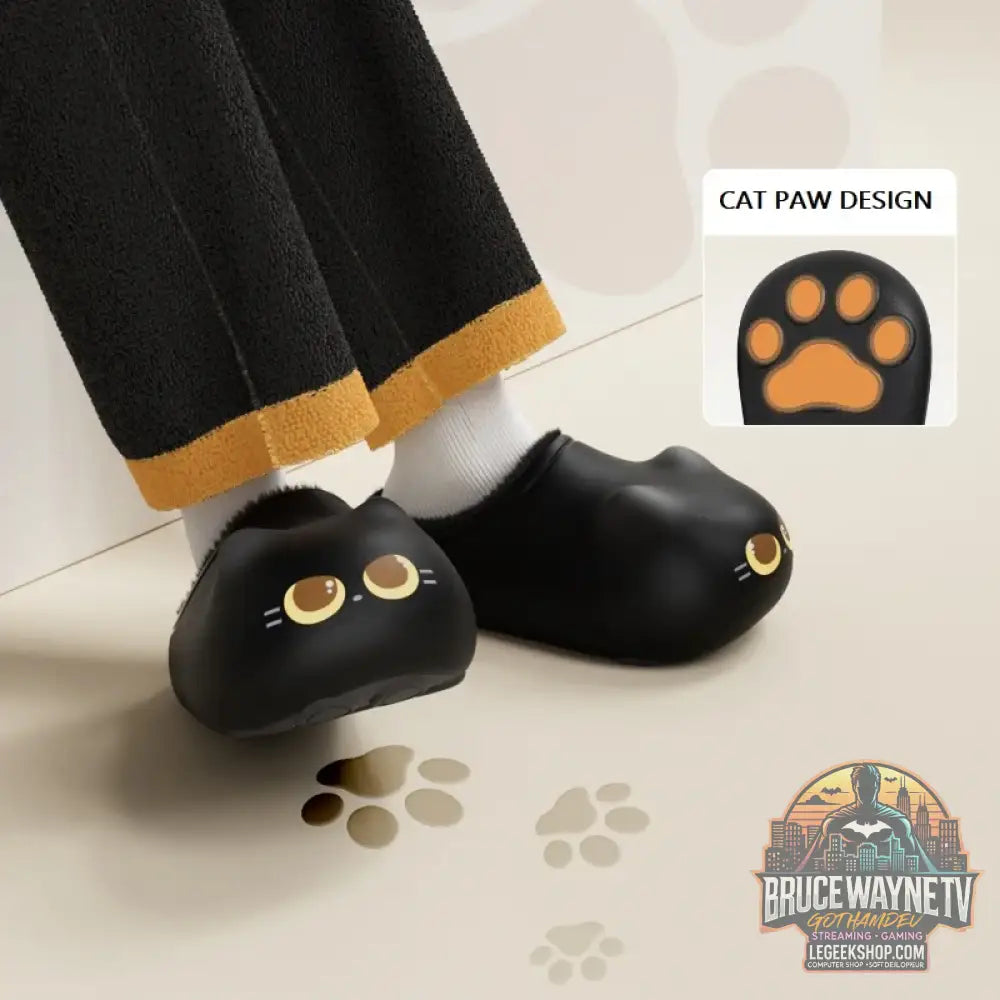 Kawaii kitty pantoufles de créateur femmes bas chat patte chaussures hiver chaud imperméable mules sabots femme chaton