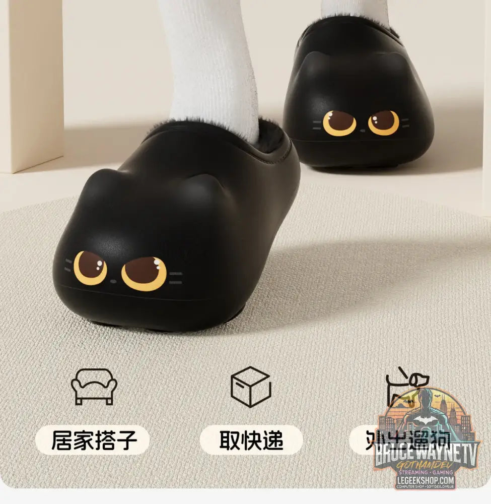 Kawaii kitty pantoufles de créateur femmes bas chat patte chaussures hiver chaud imperméable mules sabots femme chaton