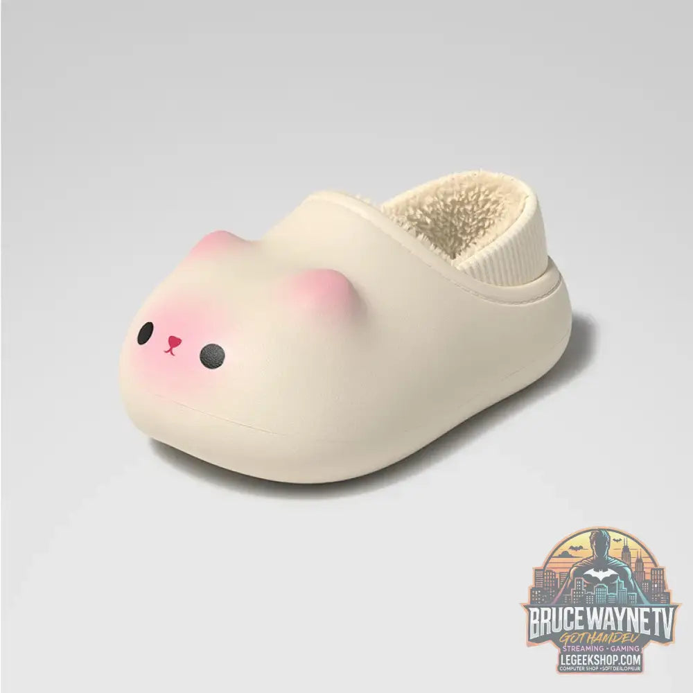 Kawaii kitty pantoufles de créateur femmes bas chat patte chaussures hiver chaud imperméable mules sabots femme chaton