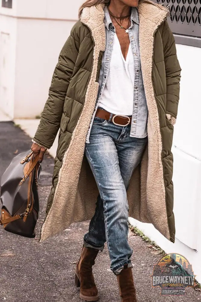 Manteau Long Capuche Hiver Réversible Élégant Femme - Manteau Femme