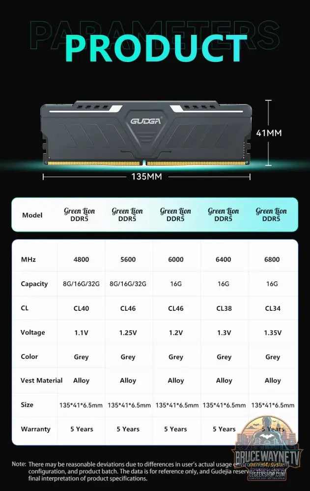 Mémoire RAM DDR5 GUDGA 8GB 16GB 32GB 4800-6800MHz Gaming Desktop XMP 3.0 - Mémoire RAM