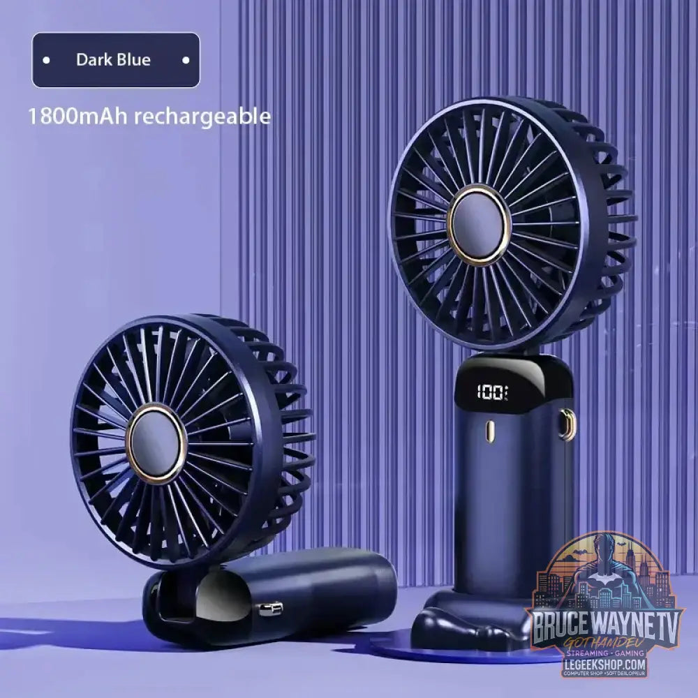 Mini ventilateur de cou portable avec support de téléphone et écran d’affichage aste par USB Gér5 Speed 1800mAh - Bleu