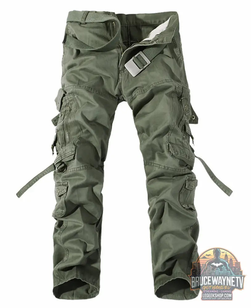 👖 Pantalon Cargo Homme Multi-Poches Coton Lavé Style Militaire 👖 - Grass green / 28 / Without belt - Pantalon Cargo