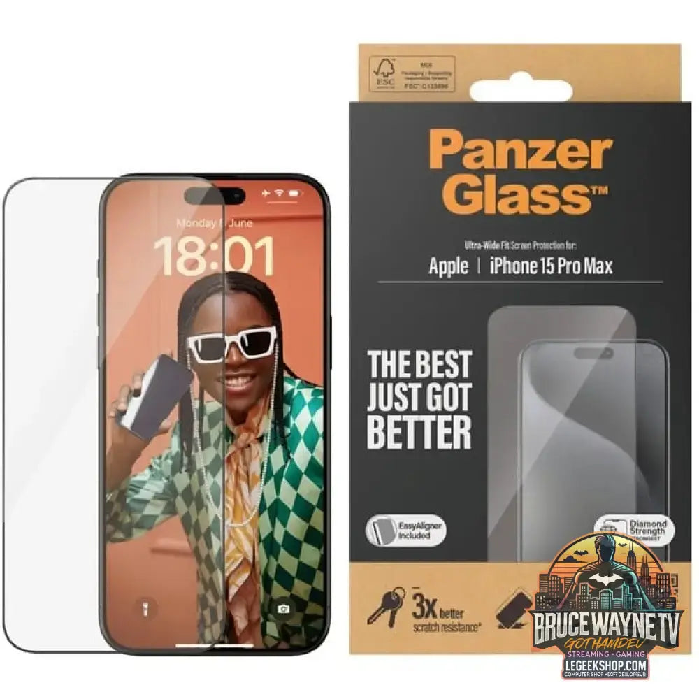 PanzerGlass Displayschutz, Schutzfolie transparent/schwarz, iPhone 15 Pro Max, EasyAligner - PanzerGlass - vue 4