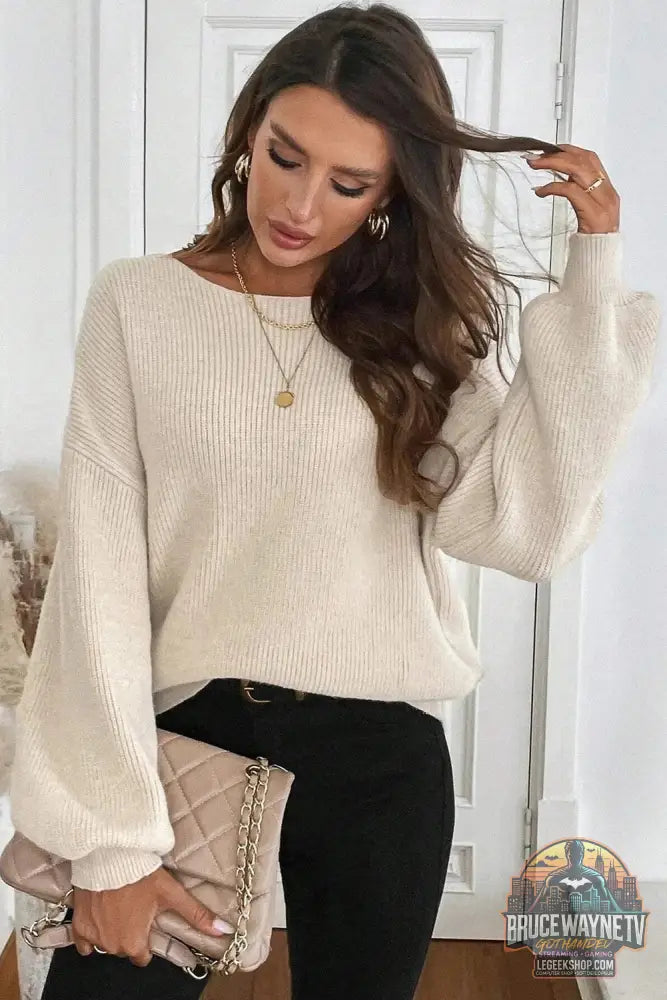 Pull Femme Tricoté Dos Nu Nœud Épaules Tombantes - Pull Femme