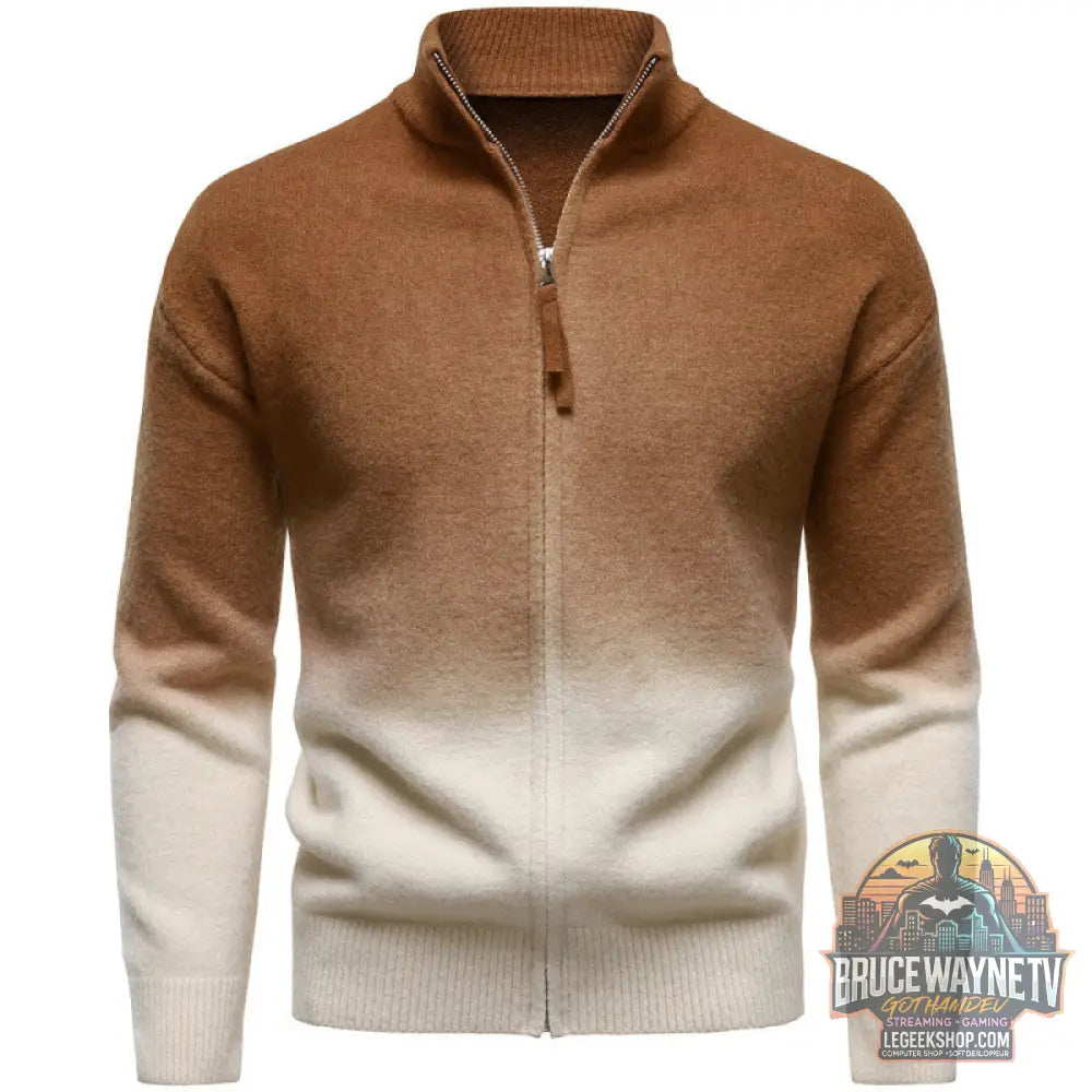 Pull Homme Col Dégradé Zip Style Britannique Nylon - Brown / 3XL - Pull Homme