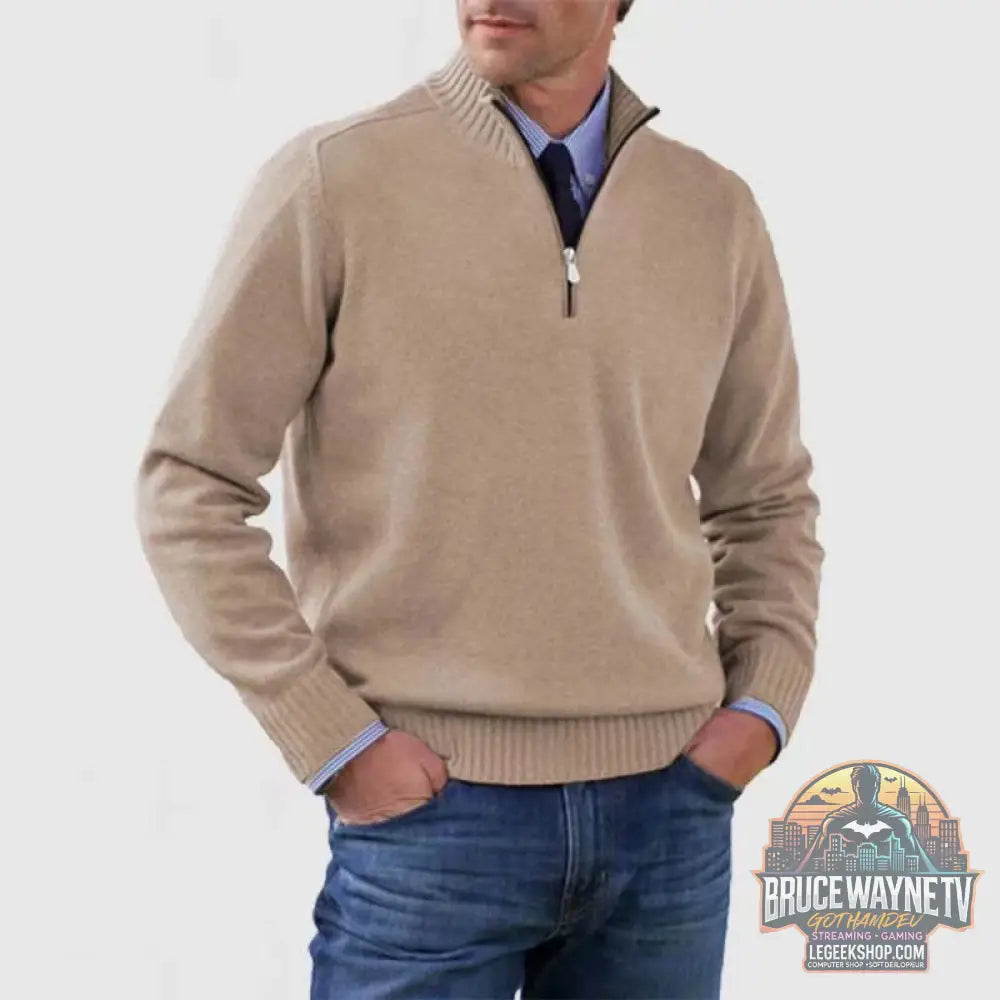 🧶 Pull Homme Col Montant Zip Tricoté Slim Fit 🧶 - Apricot / M - Pull Homme