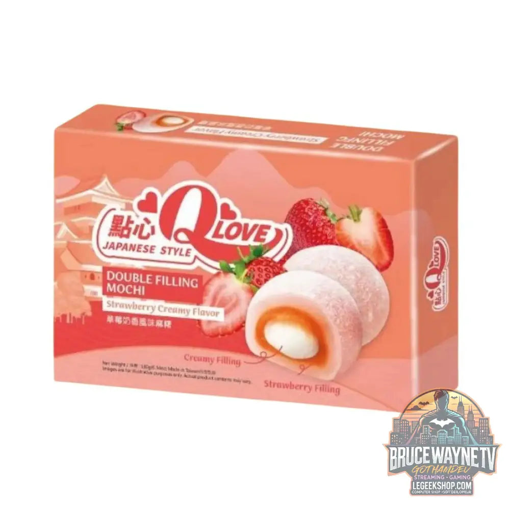 QLove Strawberry Creamy Double Filling Mochi mochis fourrés au goût de fraise de 180 g (Lot de 24) - Snacks & boissons