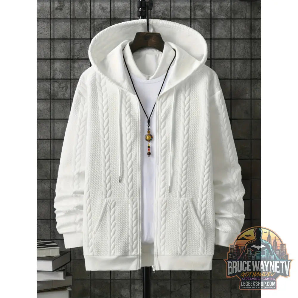 Sweat Capuche Homme Grande Taille Casual Cardigan - White / 1XL - Sweat à Capuche Homme