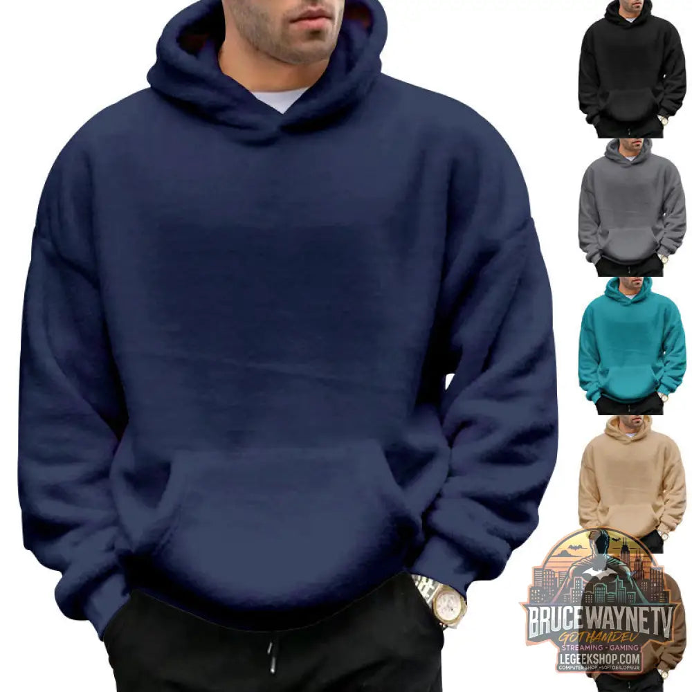 Sweat Capuche Homme Velours Double Face Poches Peluche - Sweat Homme
