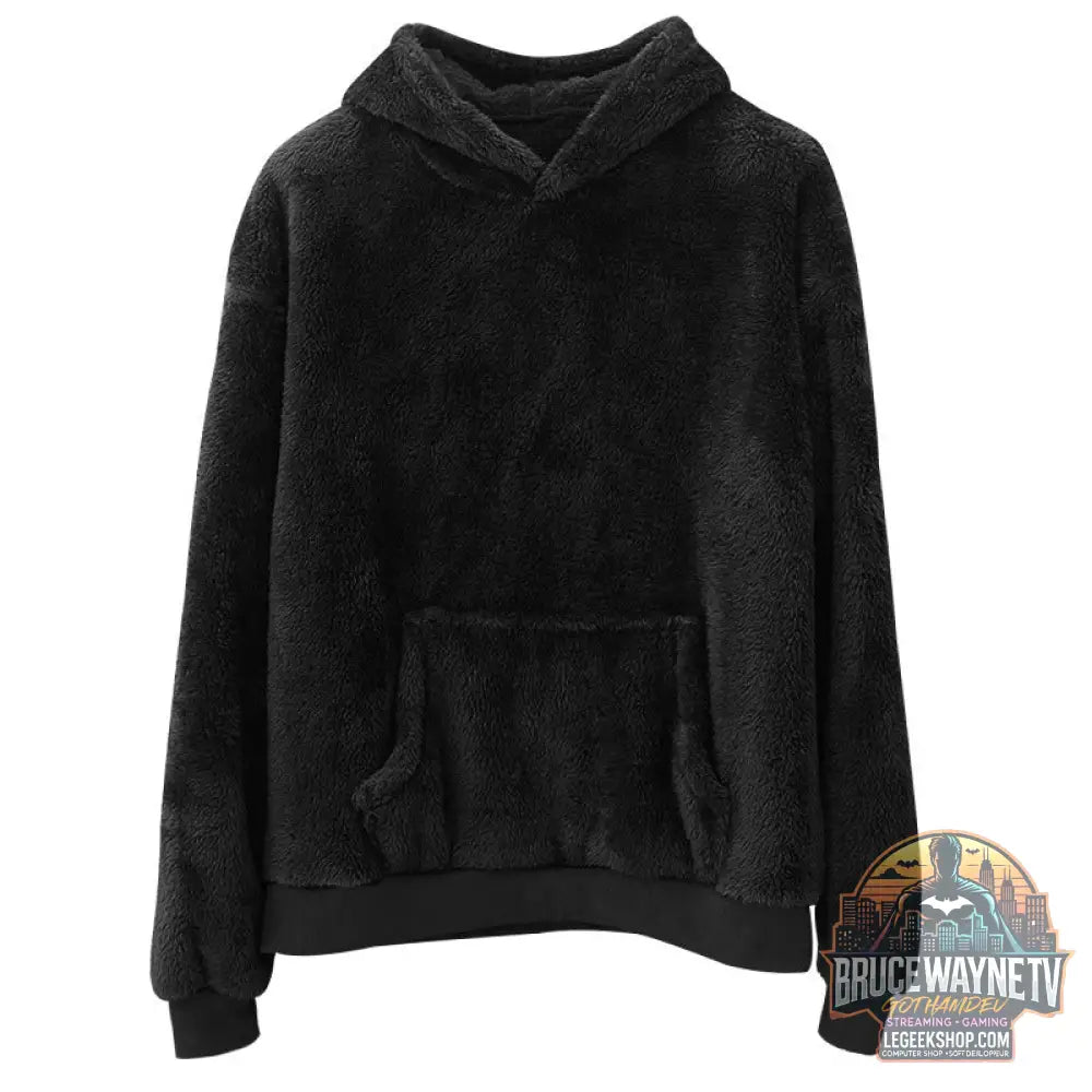 Sweat Capuche Homme Velours Double Face Poches Peluche - Black / S - Sweat Homme