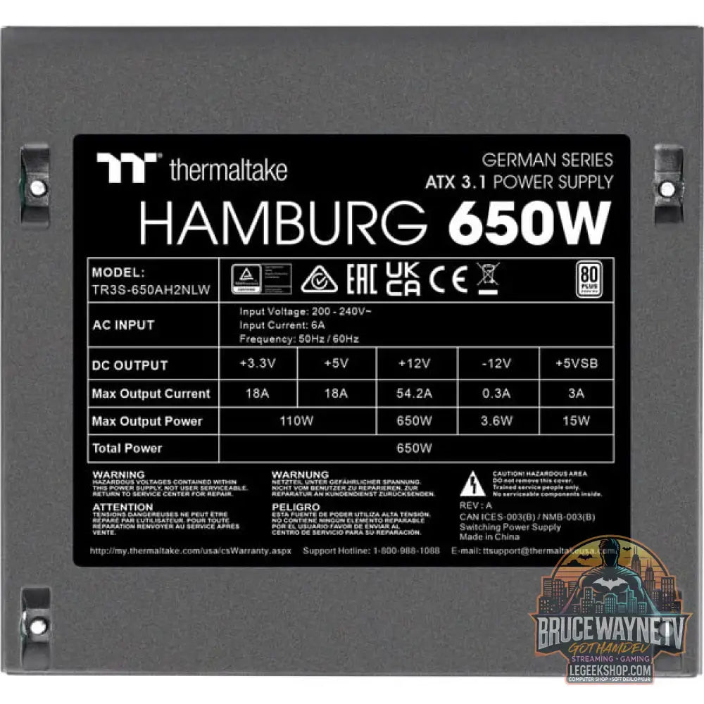 Thermaltake HAMBURG 650W ATX3.1, alimentation PC - Thermaltake - vue 7