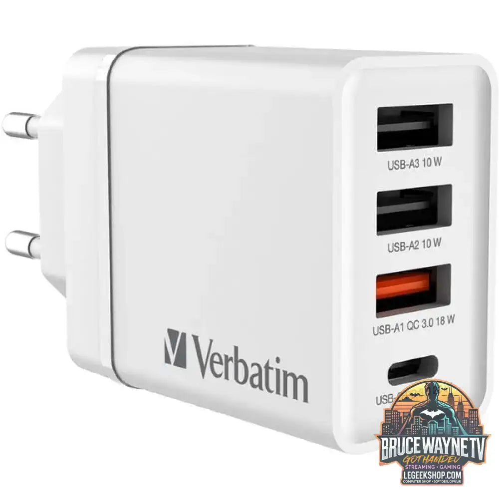 Verbatim Ladegerät 30W, 1x USB-C, 3x USB-A weiß, PD 3.0, QC 3.0 - Verbatim - vue 2