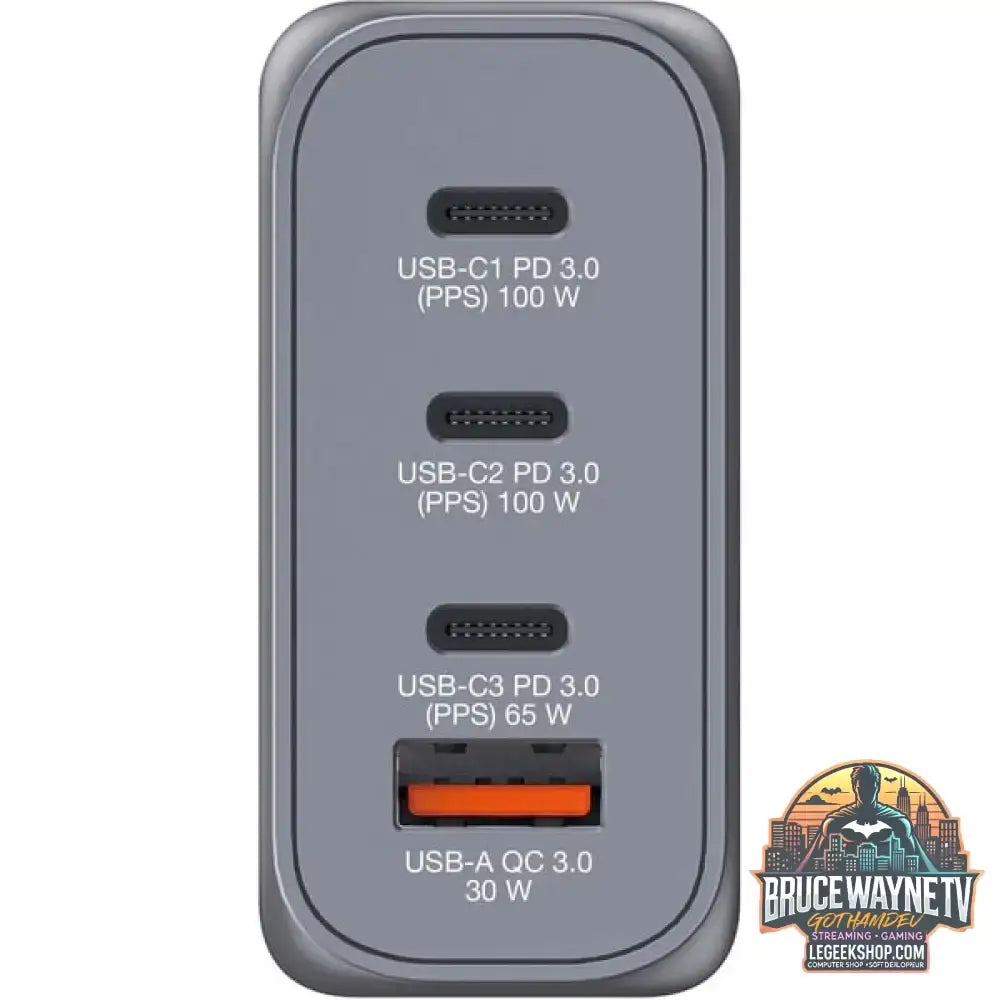 Verbatim GaN-Ladegerät 100W, 1x USB-A, 3x USB-C grau, PD 3.0, QC 3.0 - Verbatim - vue 4