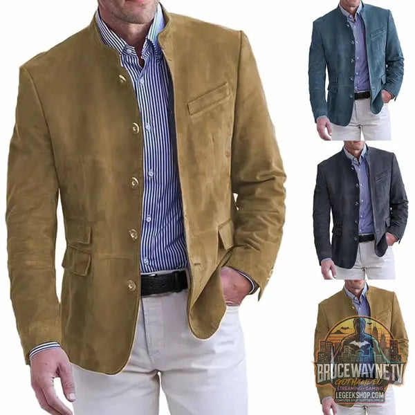 Veste Blazer Homme Business Casual Col Montant Automne Hiver Marron - Veste Homme
