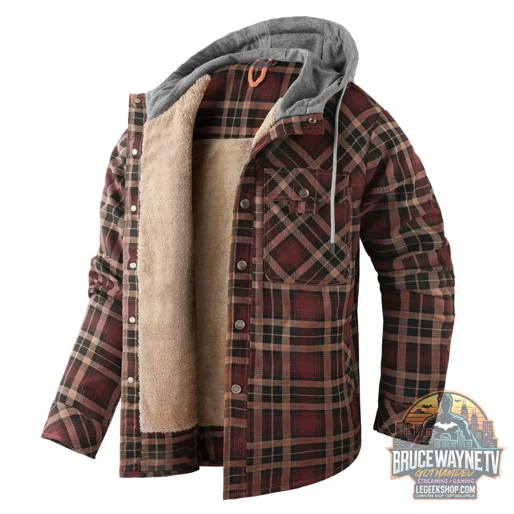 Veste Chemise Carreaux Homme Doublée Polaire Capuche Hiver - Coffee / S - Veste Chemise Homme
