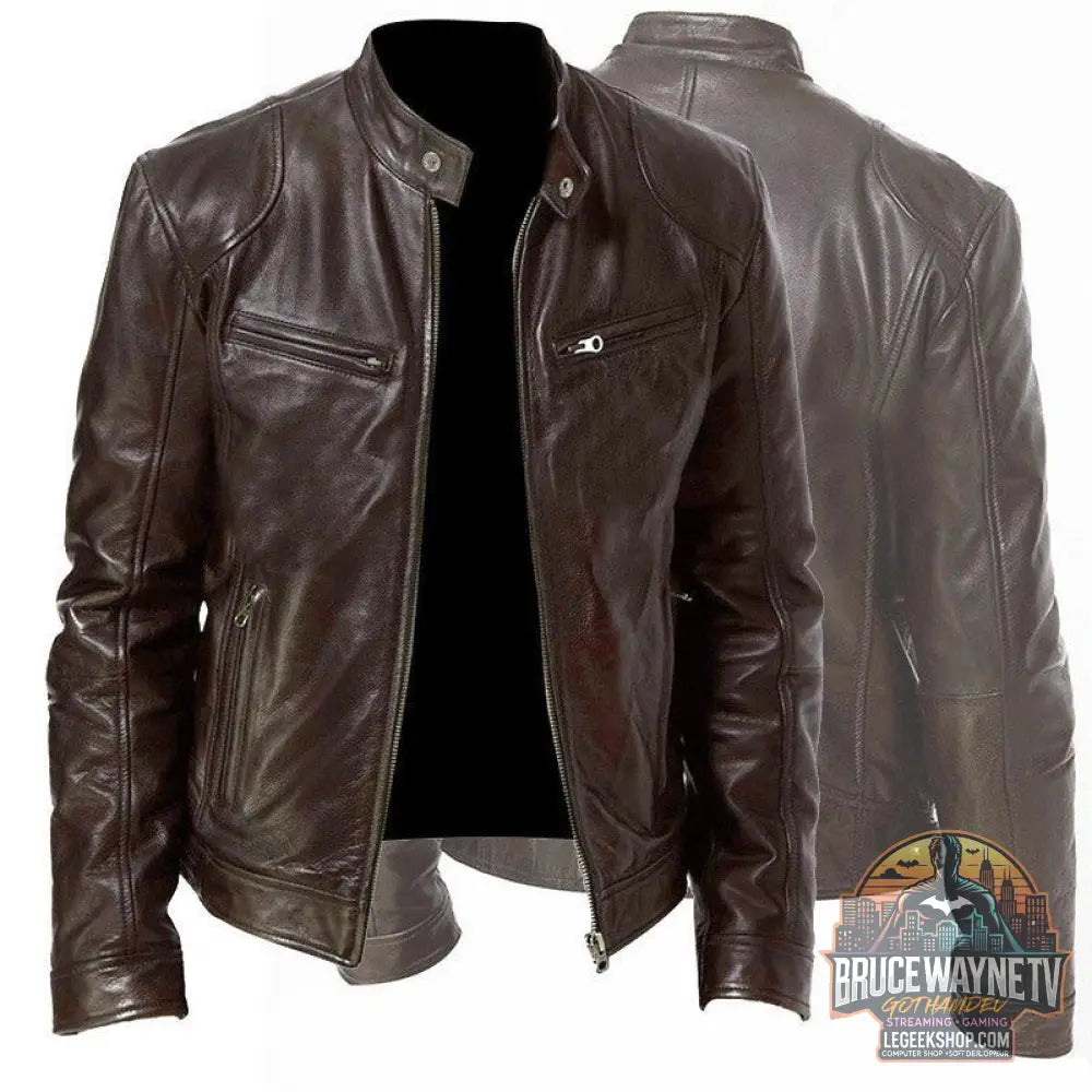 🧥 Veste Homme Cuir PU Col Montant Zip Poches Sport 🧥 - Veste Homme