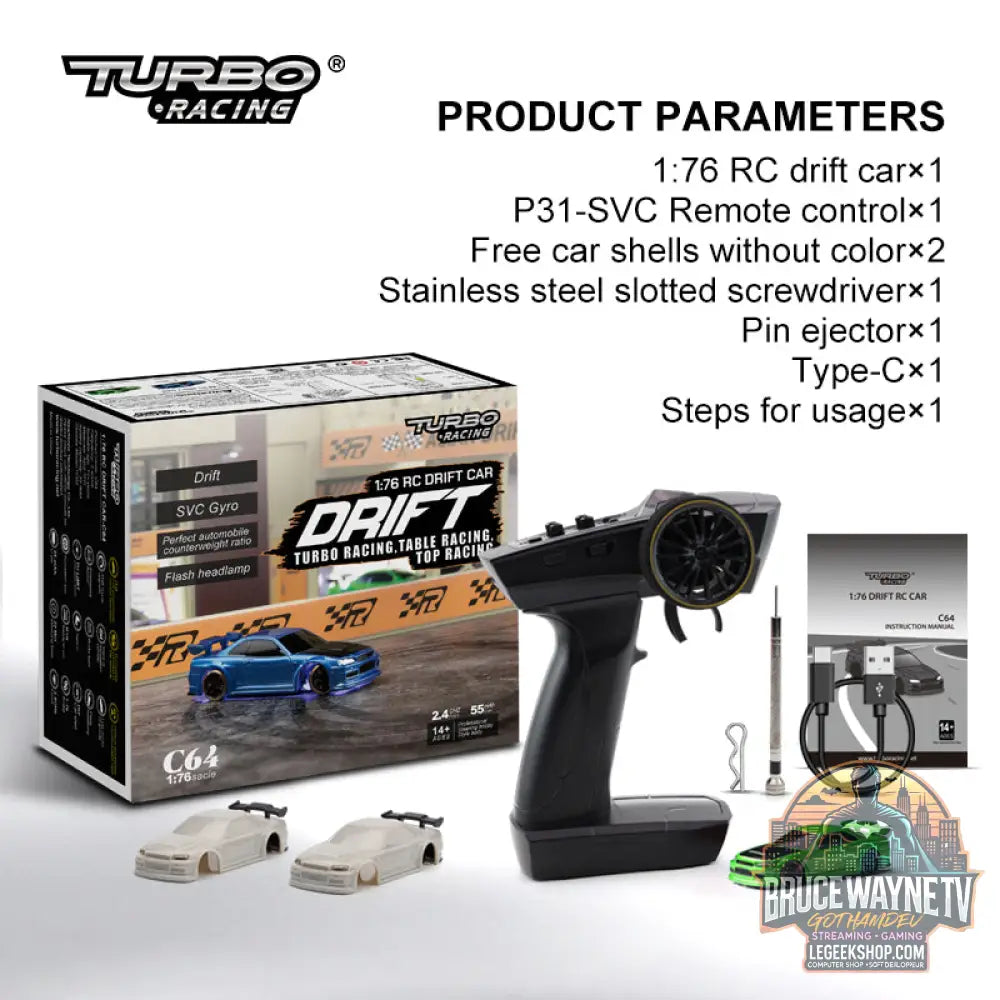 Voiture RC Drift Turbo Racing 1/76 Gyroscope Télécommande Pro - Voiture RC