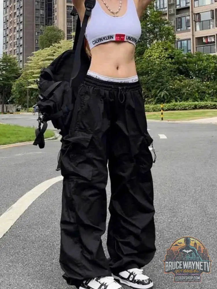 Pantalon de survêtement baggy à jambes larges pour femmes - Style Y2K Parachute Streetwear