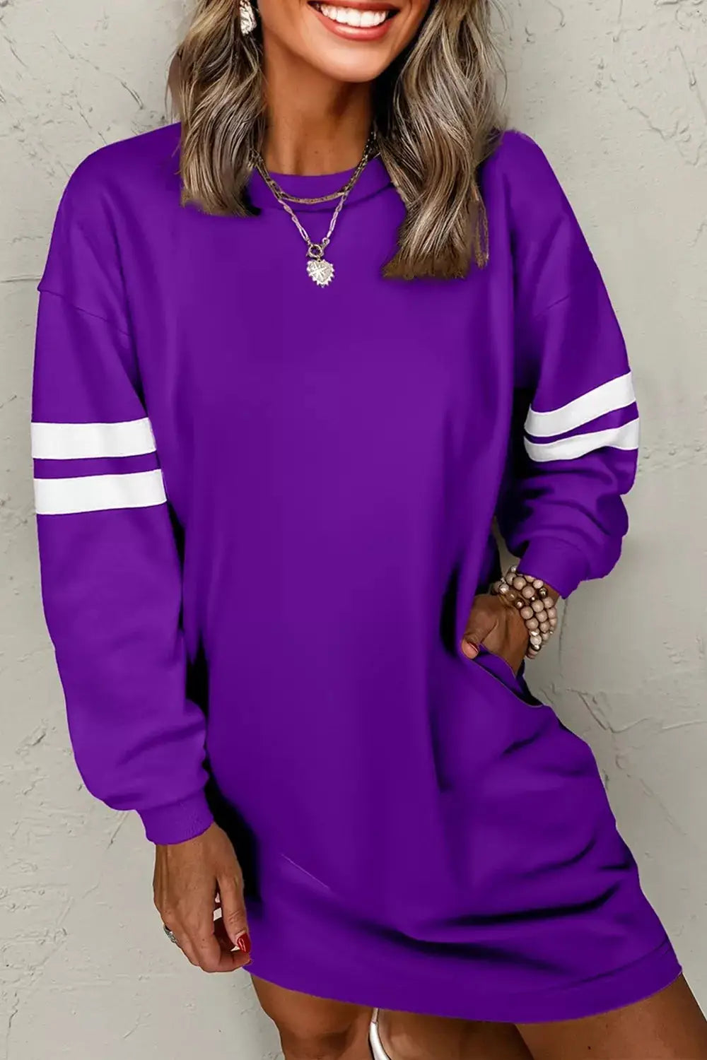Stripe Long Sleeve Casual Sweatshirt Dress
