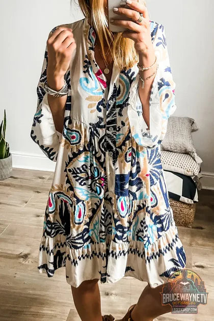 Guide d'achat : Mini-Robe Boutonnée Femme – Imprimé Tribal · Manches Bracelet · Style Bohémien