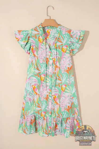 Guide d'achat : Robe Boutonnée Femme – Manches Flottantes · Volants Floraux Abstraits · Col en V