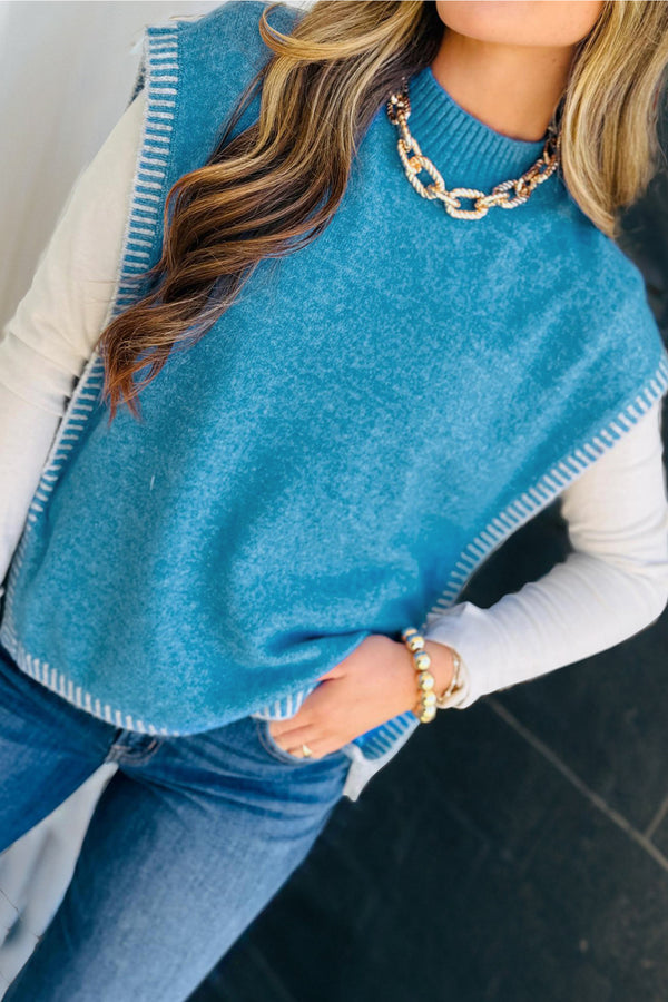 Pull femme col montant — bleu