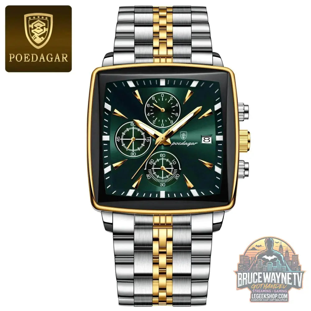 Montre-bracelet de sport carrée de luxe pour homme, chronographe étanche, montre à quartz en acier inoxydable | POEDAGAR - Legeekshop