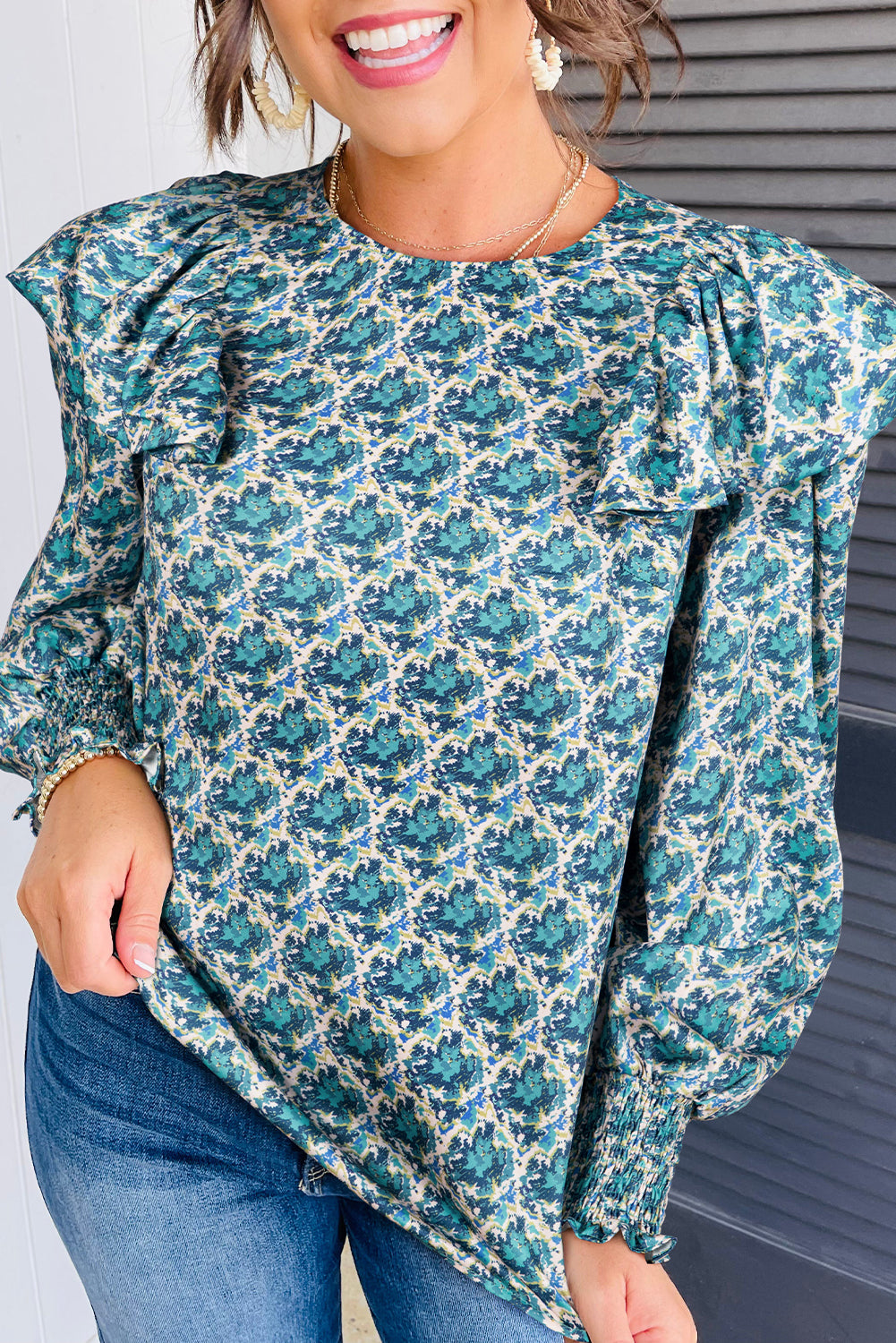 Blouse femme smocké, manches bouffantes — vert