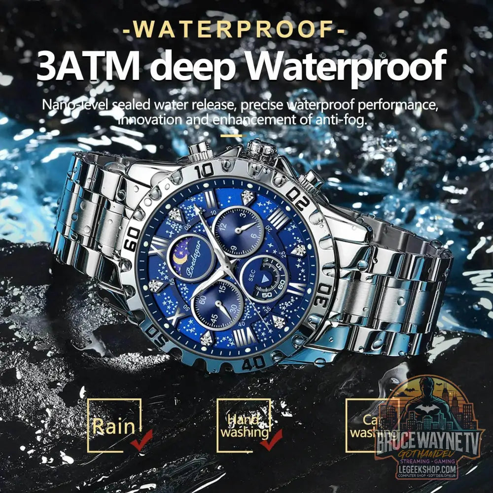 Montre de sport à quartz de luxe pour homme, étanche, Shoous, acier inoxydable, chronographe, horloge | POEDAGAR - Legeekshop