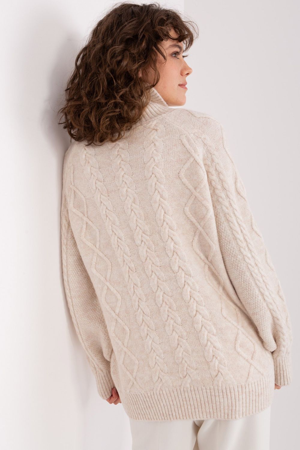Pull femme AT Col Roulé Col — beige