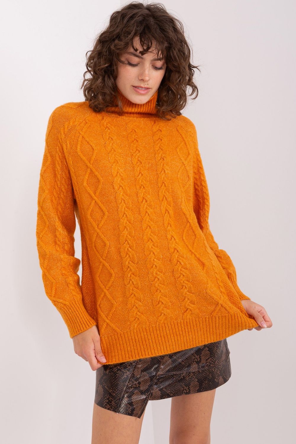 Pull femme AT Col Roulé Col — orange