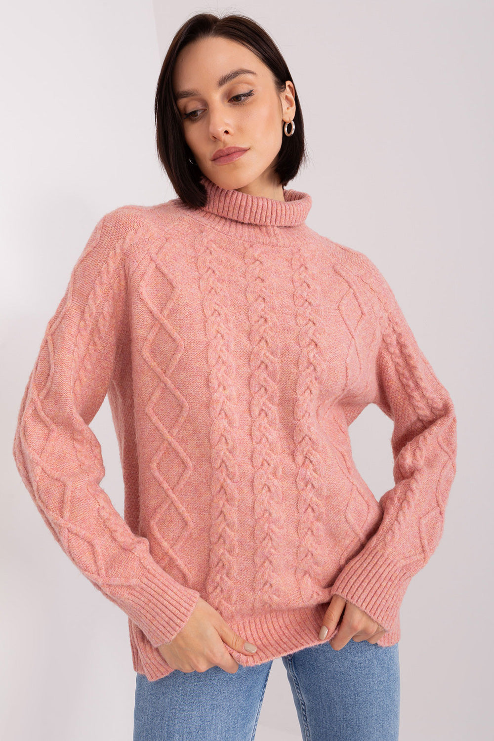 Pull femme AT Col Roulé Col — rosé