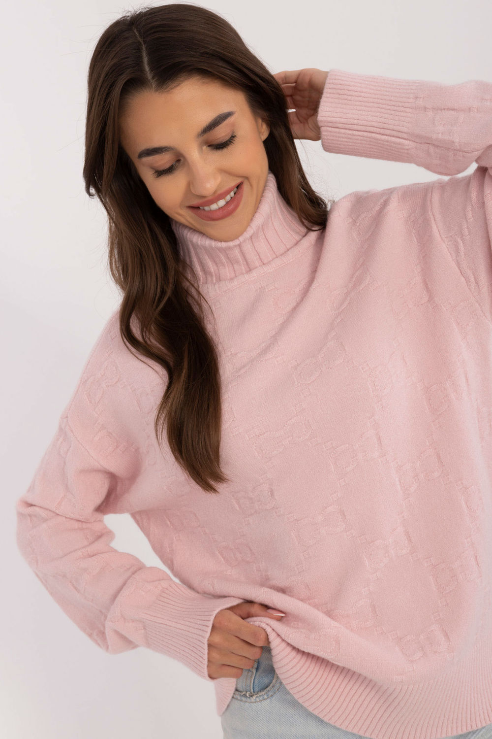 Pull femme AT Col Roulé Col — rosé