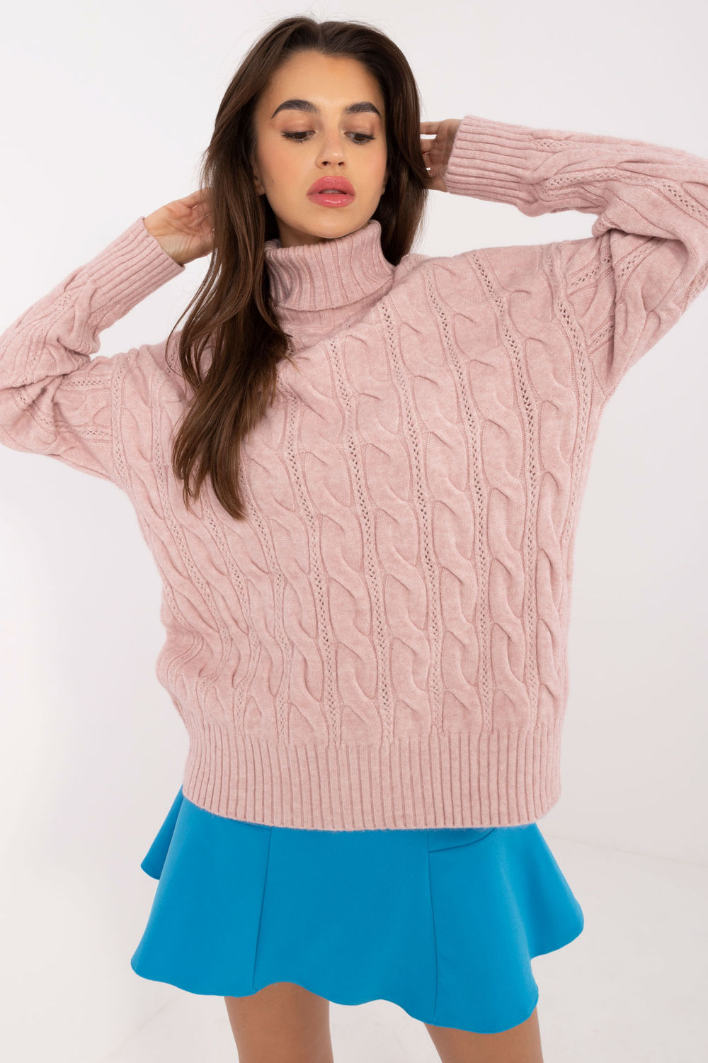 Pull femme AT Col Roulé Col — rosé