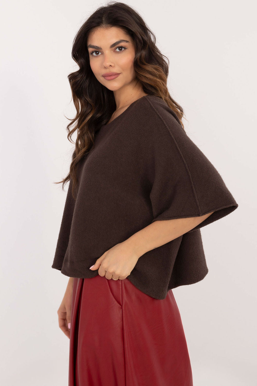 Pull femme Italy Moda À Manches Courtes — brun