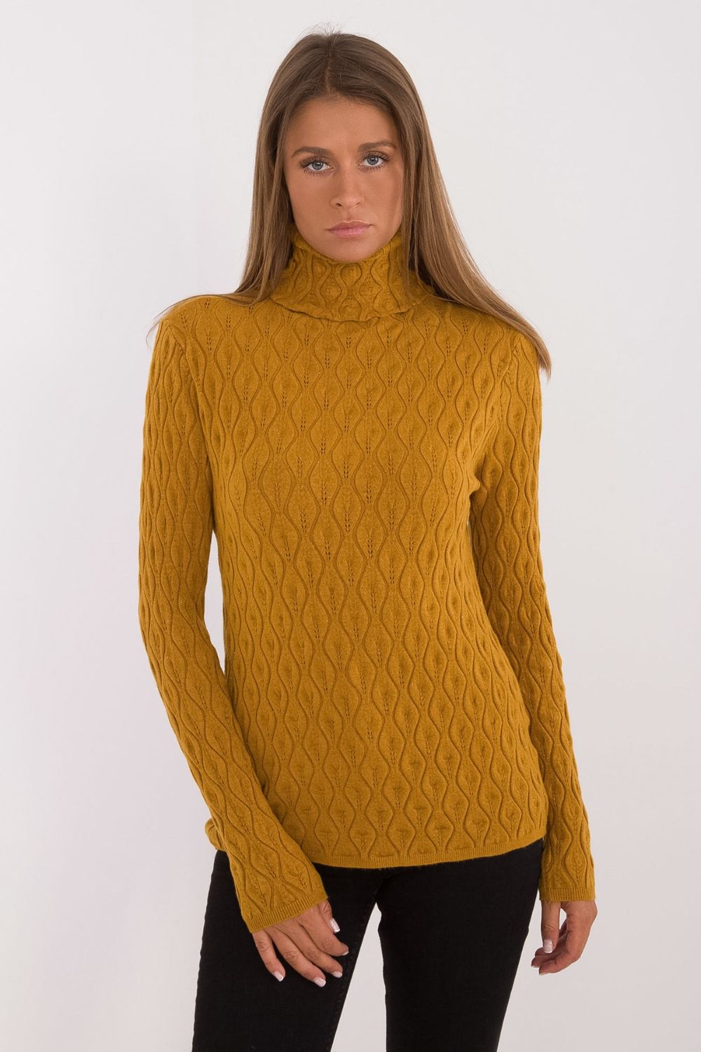 Pull femme AT Col Roulé Col — jaune