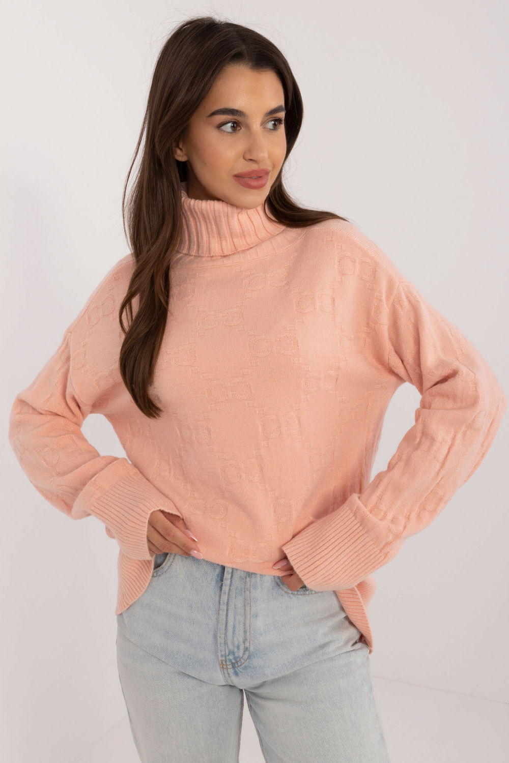 Pull femme AT Col Roulé Col — rosé