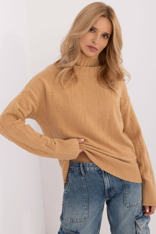 Pull femme AT Col Roulé Col — brun
