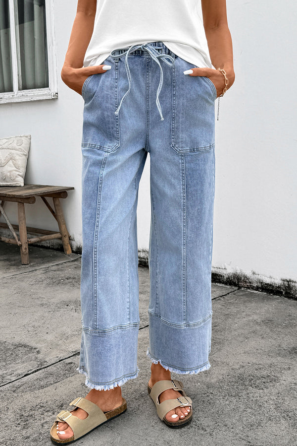 Pantalon femme à cordon, jambe large — bleu ciel