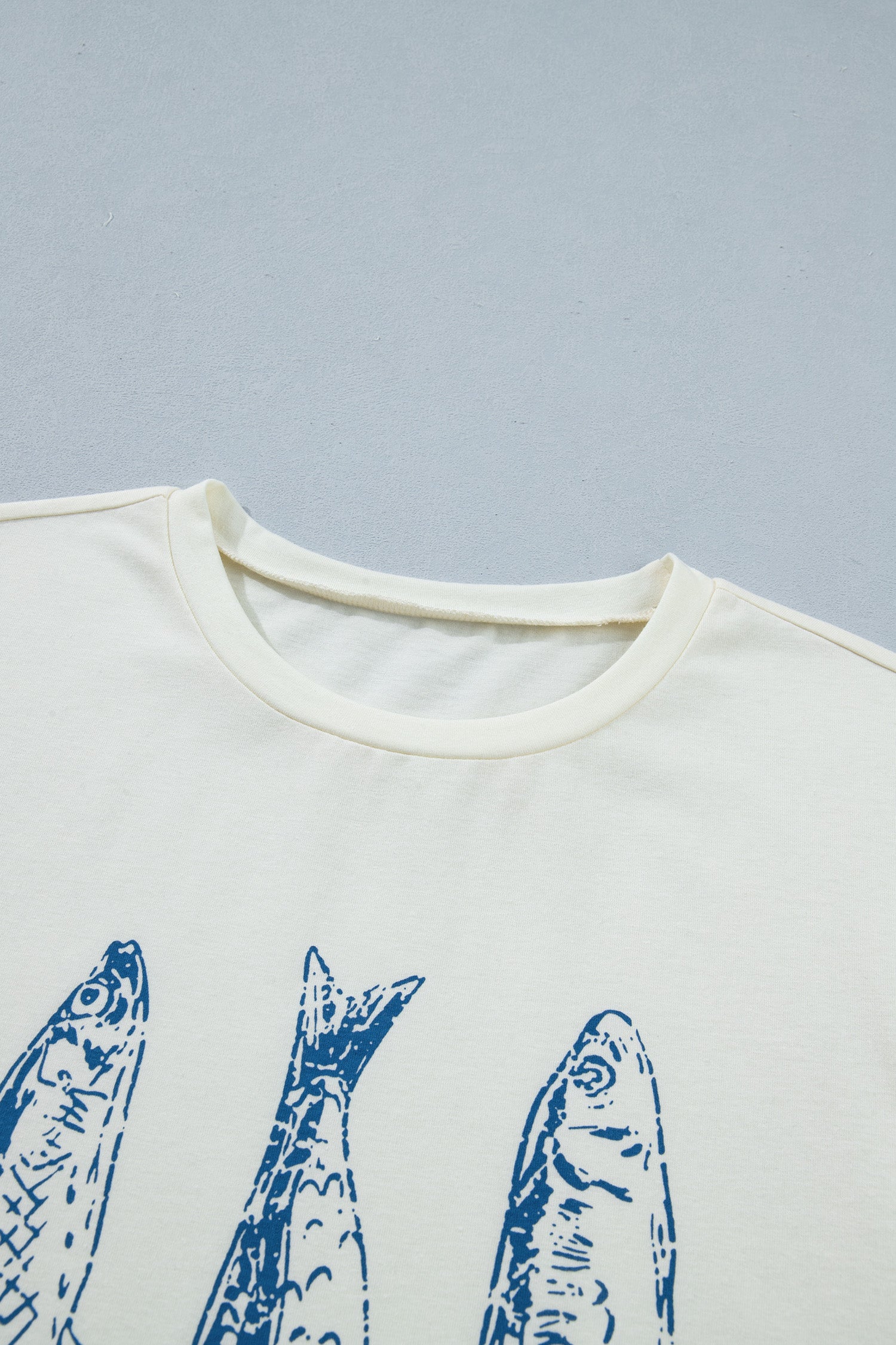 White Fish Print Short Sleeve Round Neck T Shirt