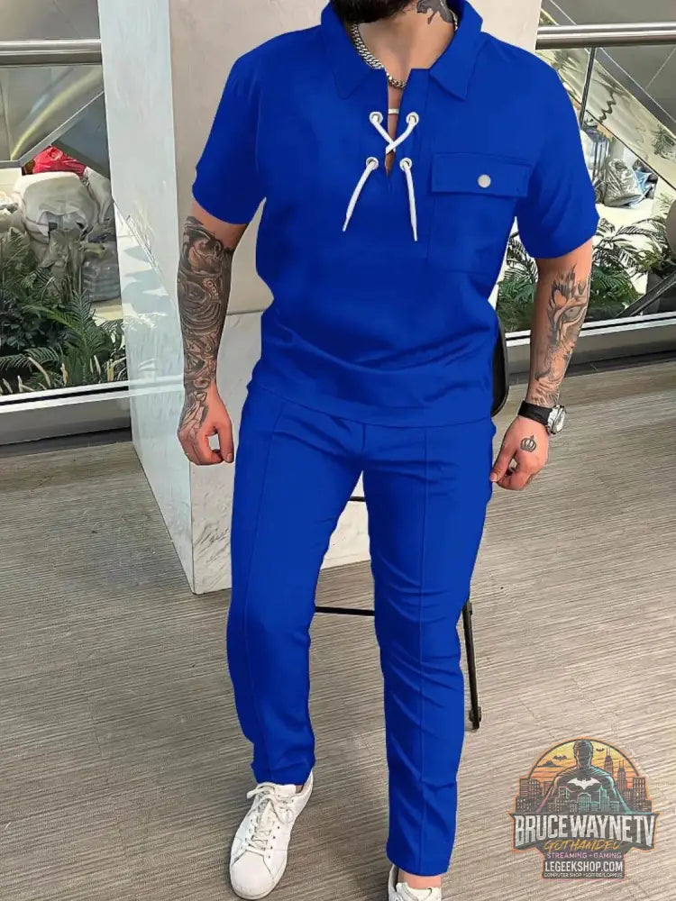 Ensemble homme grande taille en bleu avec haut à fermeture éclair et pantalons assortis