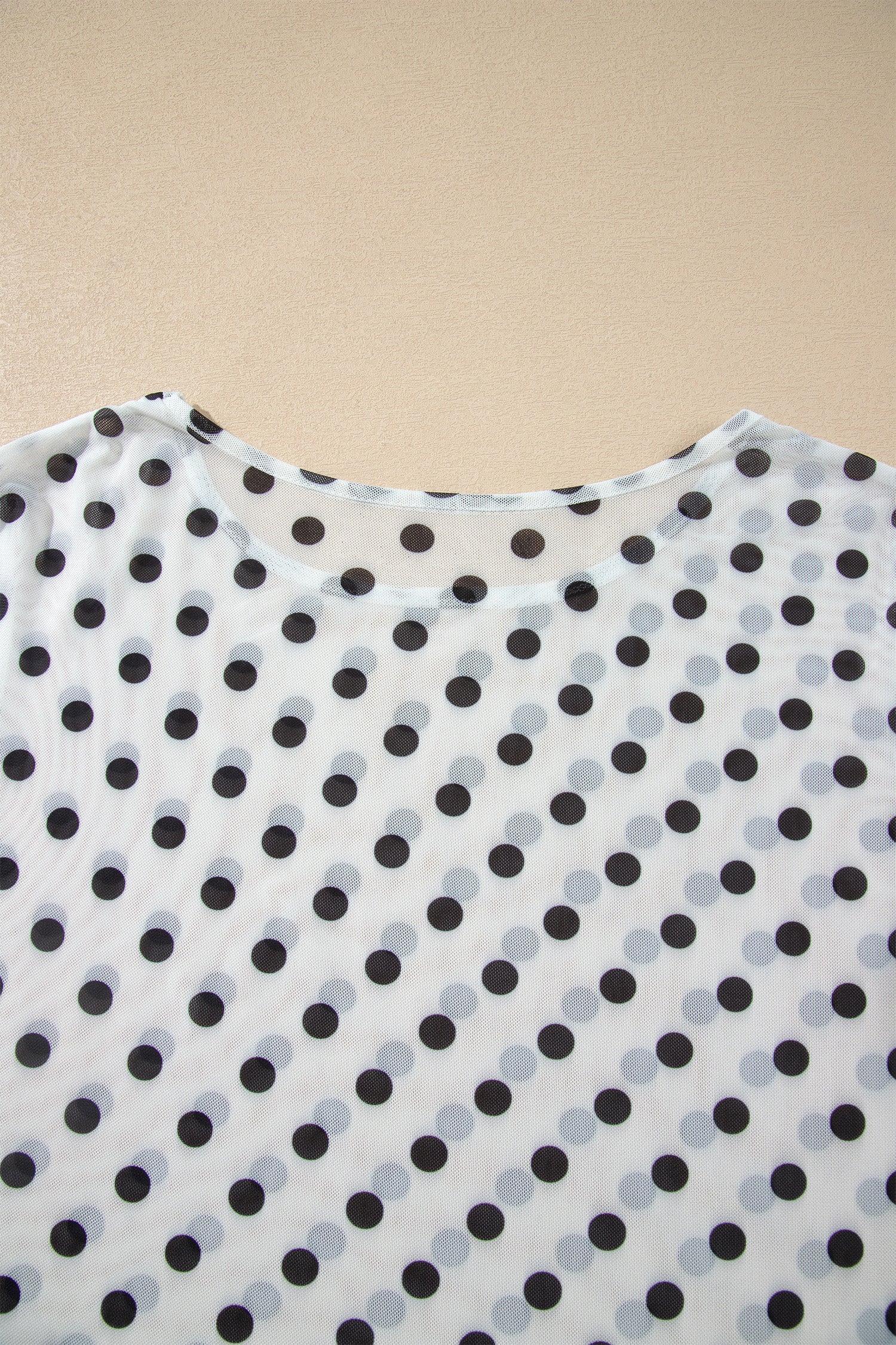 Black Polka Dot Sheer Mesh Long Sleeve Round Neck Shift Top