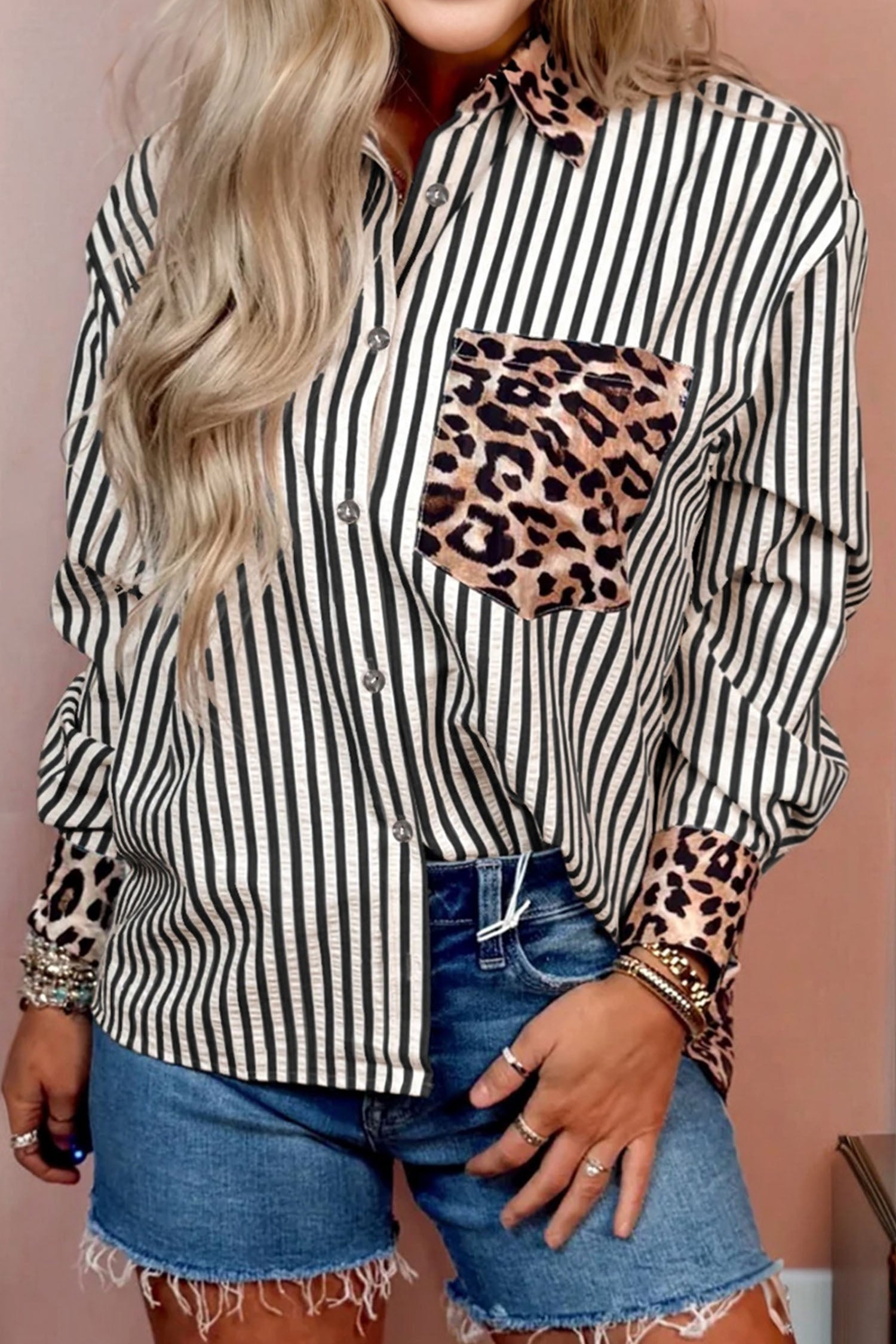 Sky Blue Striped Leopard — Tops/Blouses & Shirts, vue 4, LeGeekShop